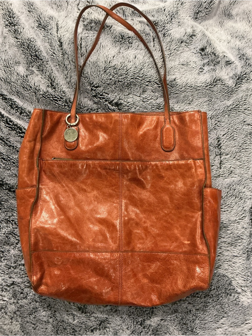HOBO Leather Hobo Tote in Rich Rust Brown, satin lining, large